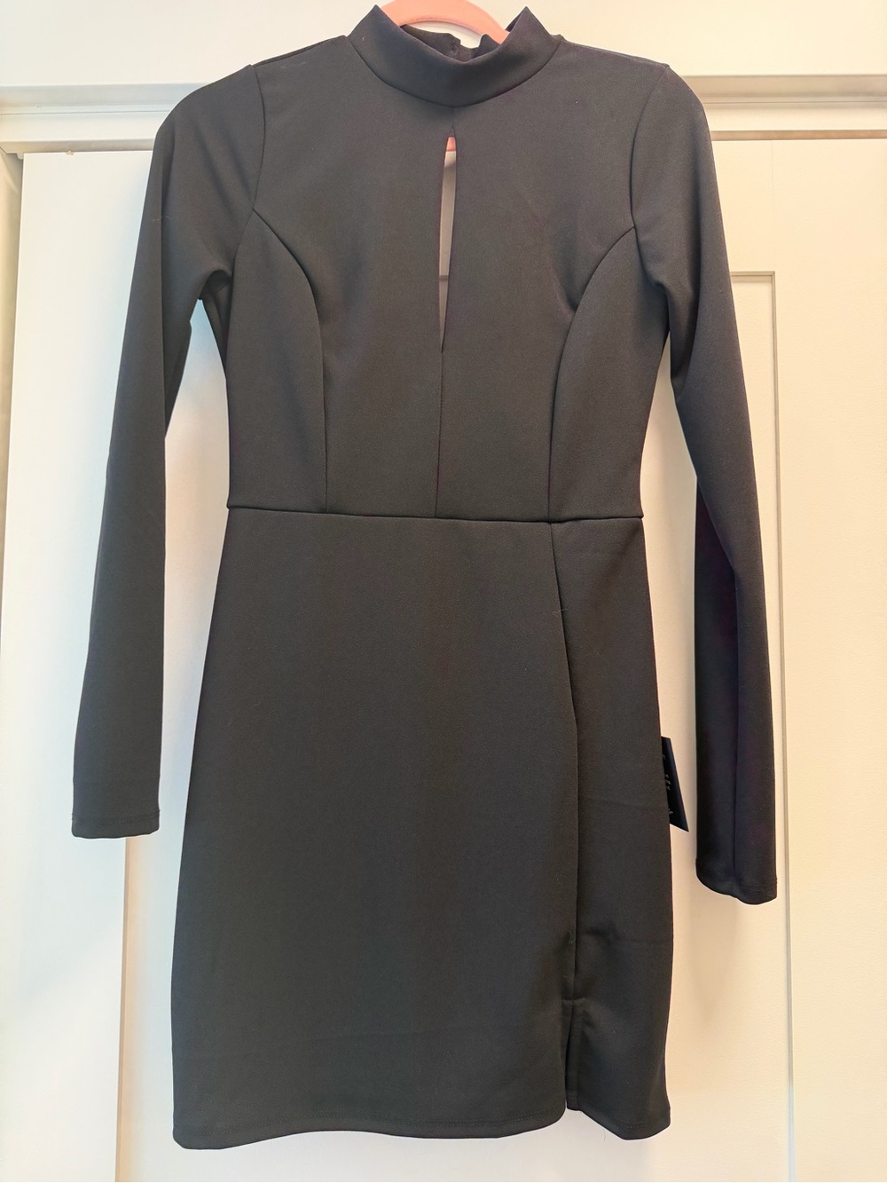 Lulu's Black Long Sleeve Mini Dress with Keyhole Neck